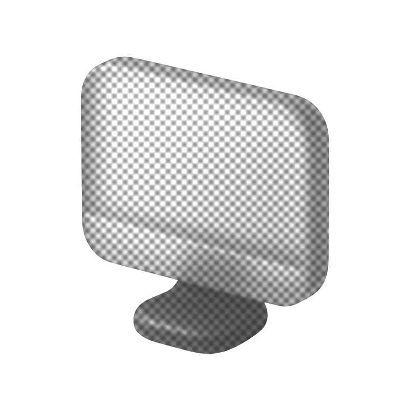 A computer monitor with a silver stand and a checkered pattern on the screen, set against a black background.