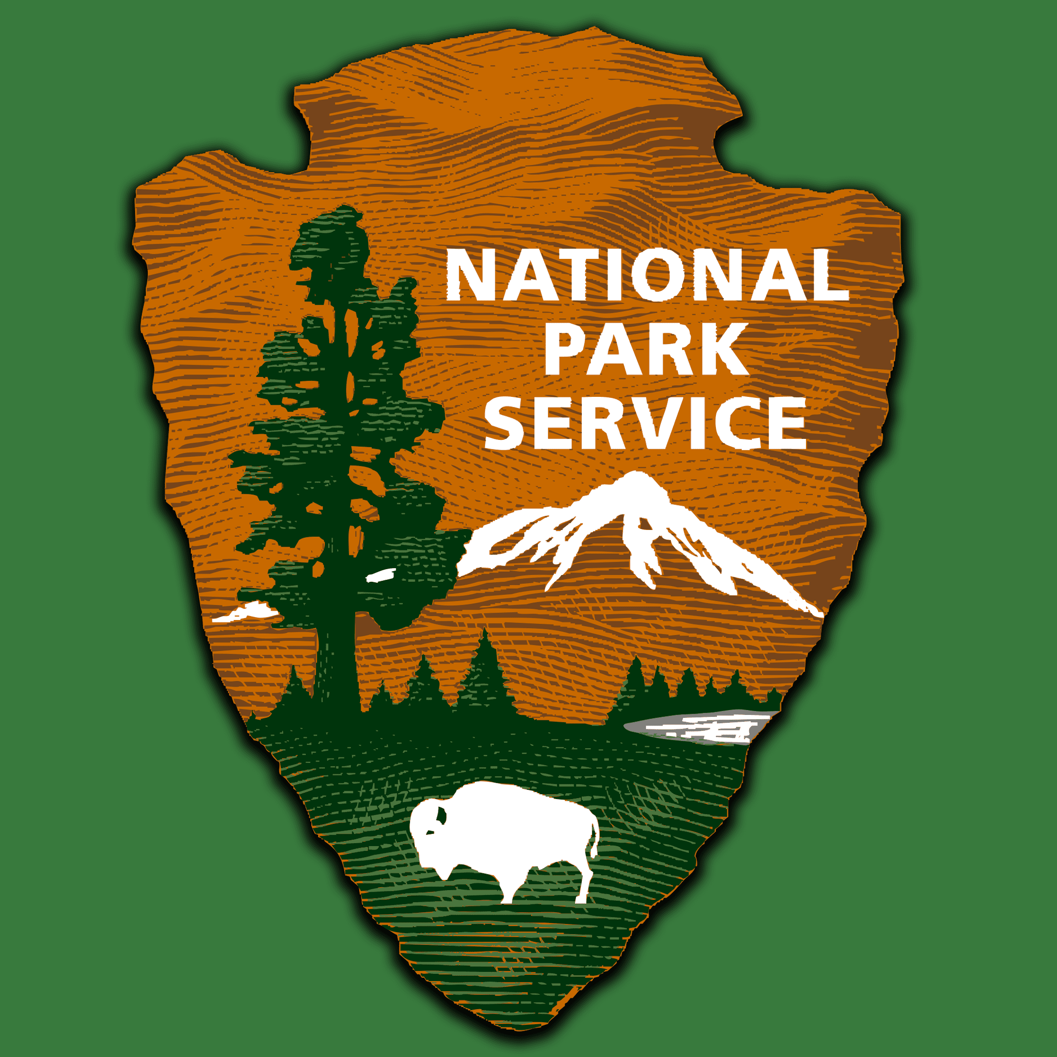 Illustrated map of Australia with a tree and road, and text reading 'National Park Service'.