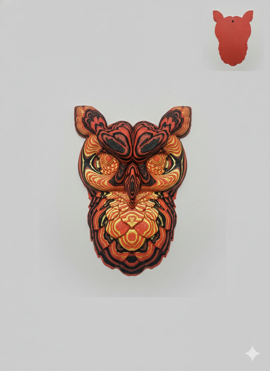 The Emberwing Owl: Multi-Color V-Slicer Relief Wall Art (7×4.5)