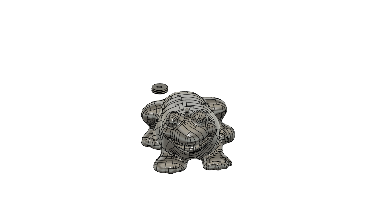 3D model of a frog figure on a white surface