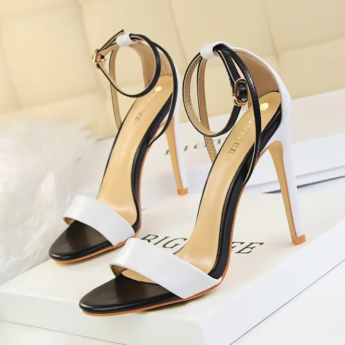Color Matching Open Toe Hollow Stiletto