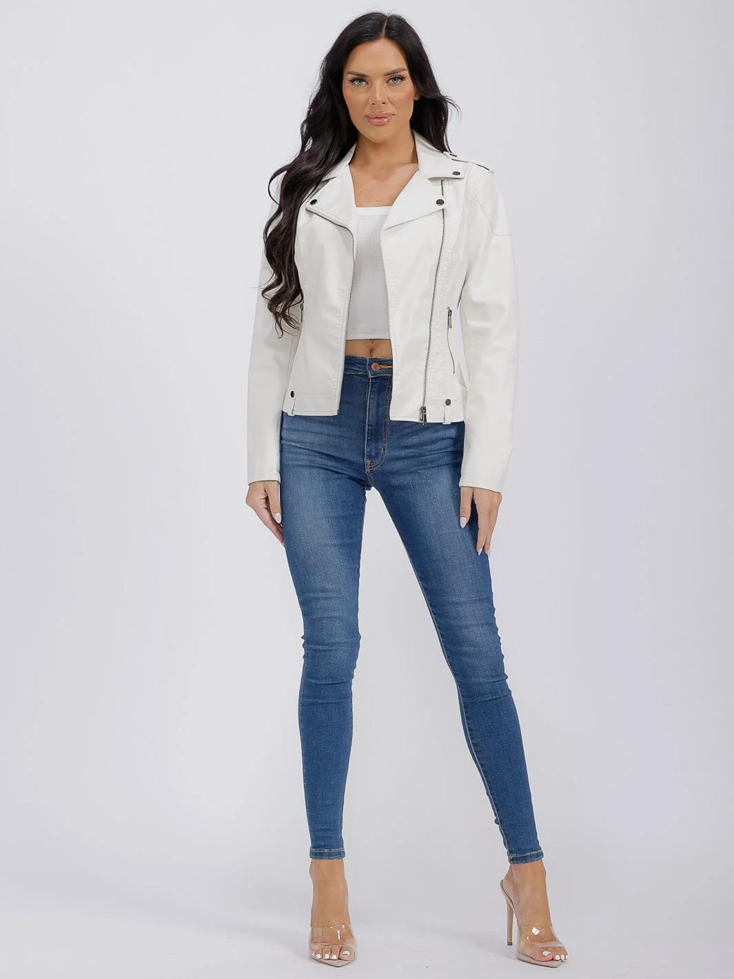 Women's Long Sleeve PU Pleather Jacket