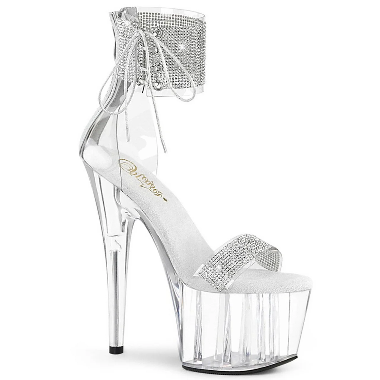 7" Silver & Clear Platform Rhinestone Embellished Heel