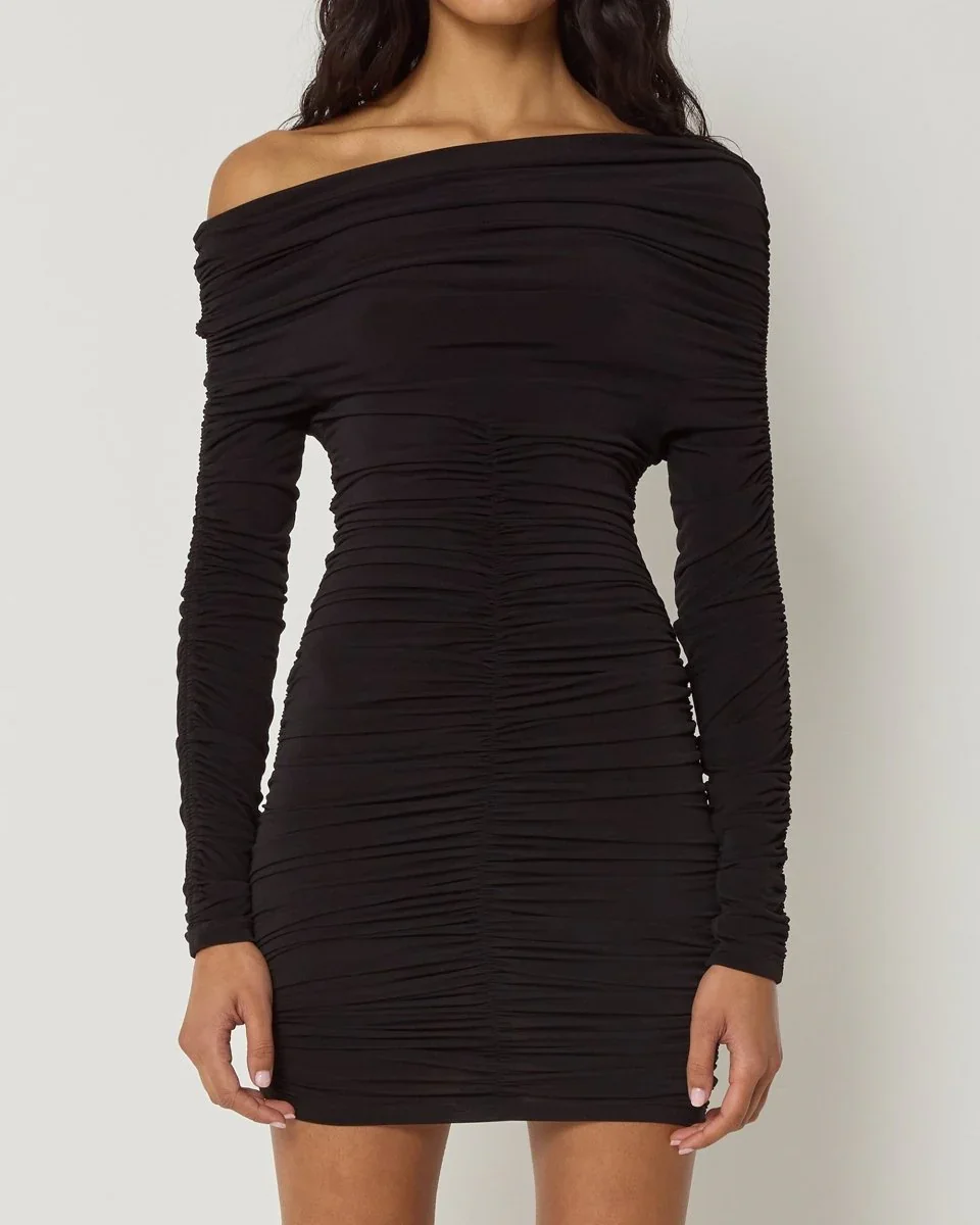 Long Sleeve Ruched Mini Dress