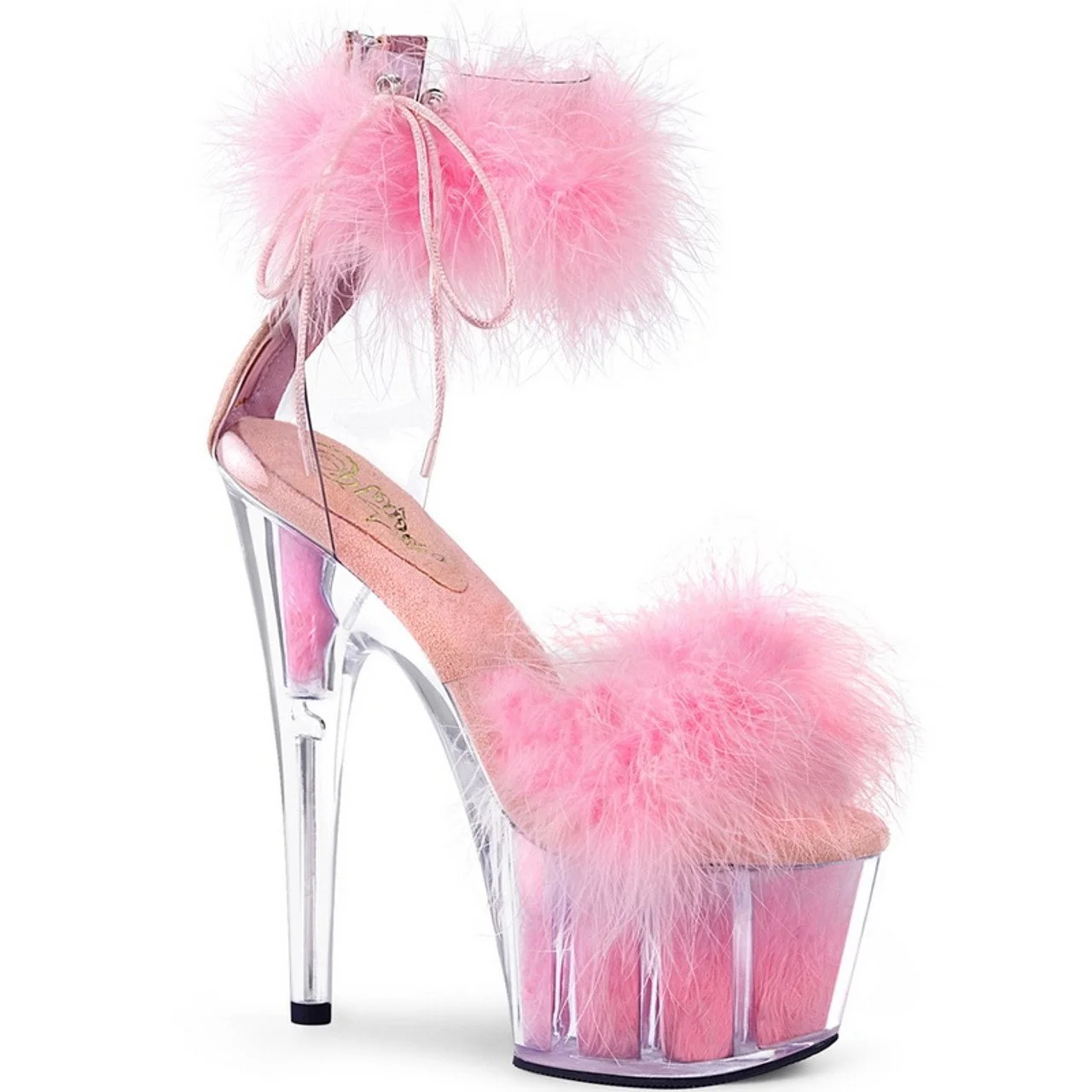 7" Heel Baby Pink Marabou Fur Heel