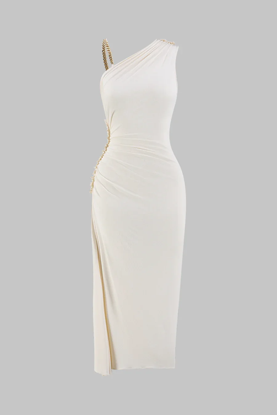 Ruched Asymmetrical Twist Knot Slit Sleeveless Maxi Dress