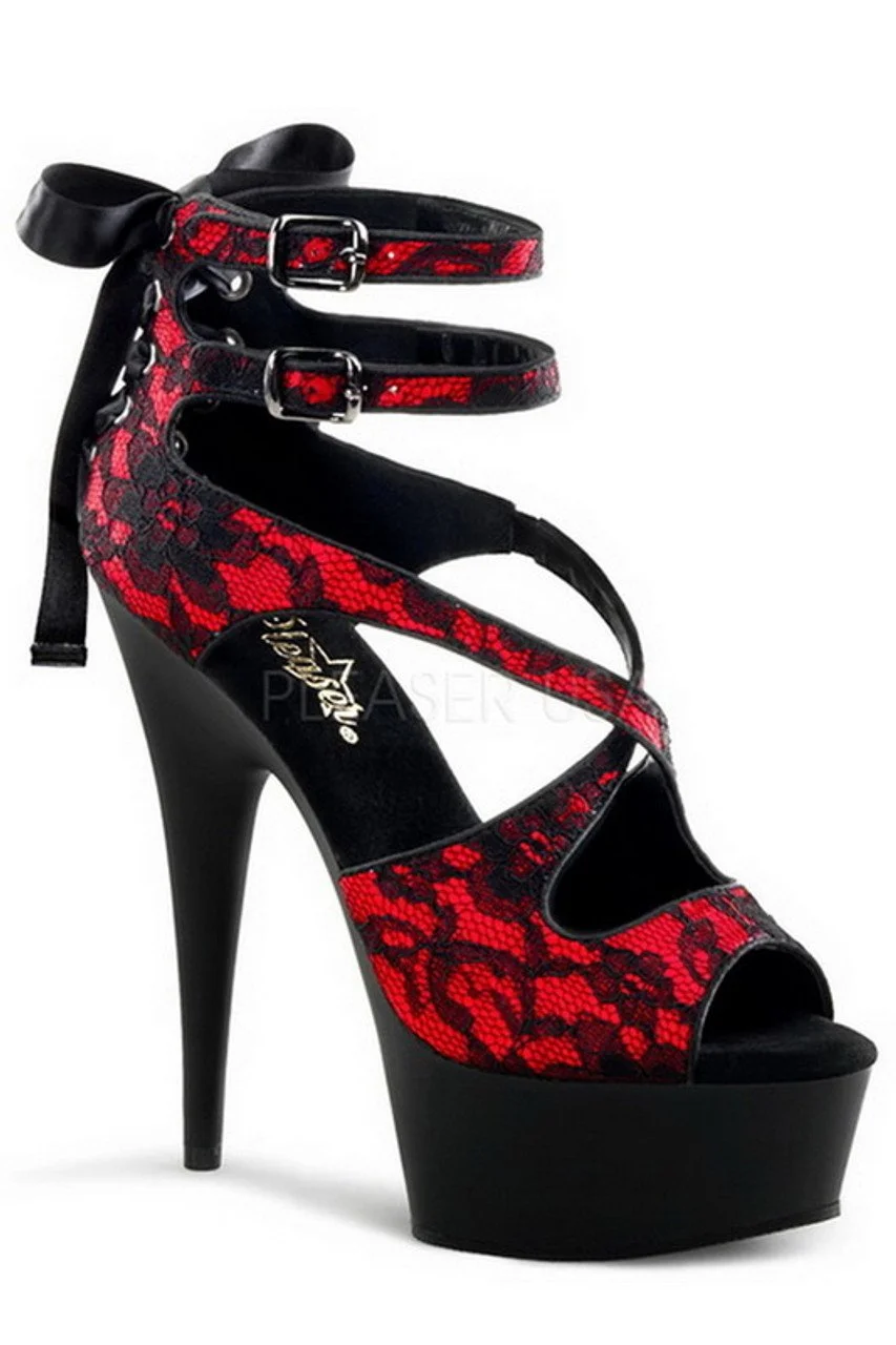 6" Stiletto Heel Satin & Lace Ankle Strap Sandals