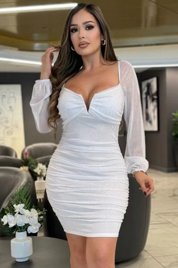 Glitter Mesh Long Sleeve Dress