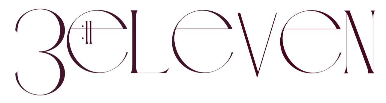 The word '3eleven' written in elegant, dark purple script font.