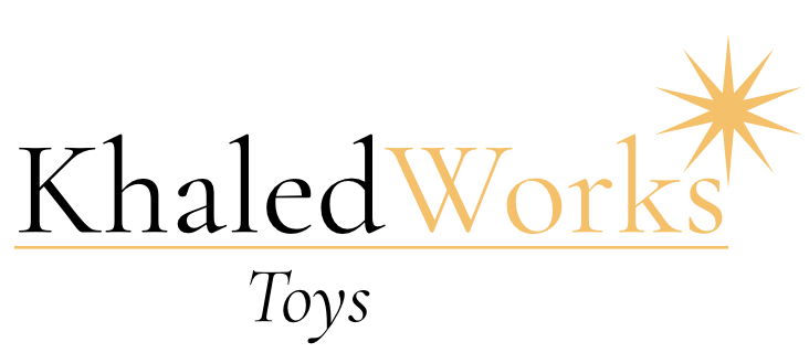 Khaled Works Toys logo with a starburst graphic in orange.