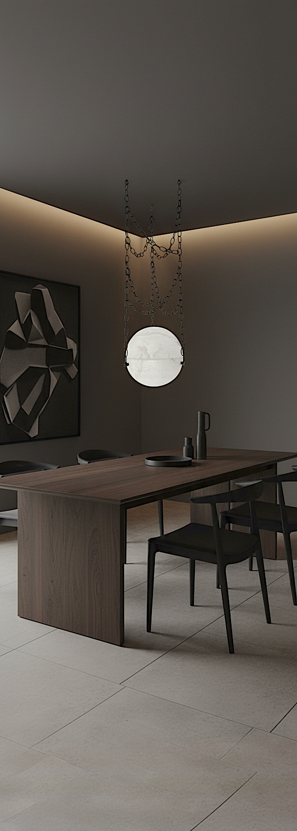 Orgeval chandelier in genuine alabaster with hand-assembled metal chain suspension by Maison Paname