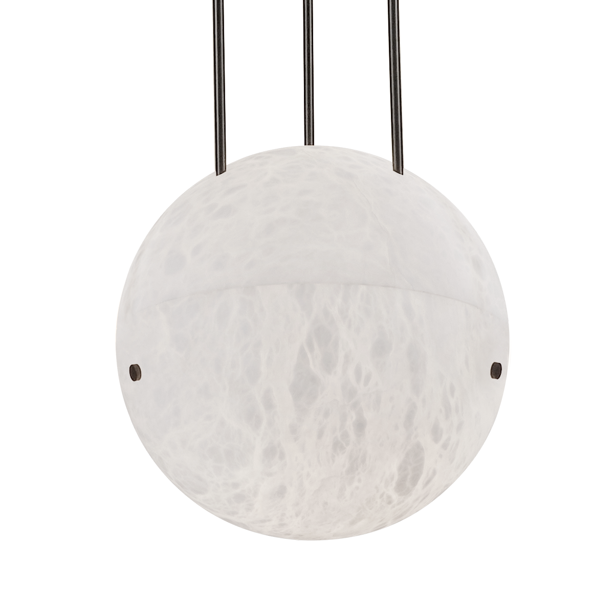 Close-up of the Lalune alabaster globe showcasing natural white-to-amber veining. Each handcrafted stone shade is unique, offering soft diffused light for refined interior design projects.