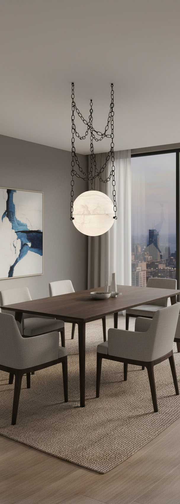 Orgeval chandelier in genuine alabaster with hand-assembled metal chain suspension by Maison Paname