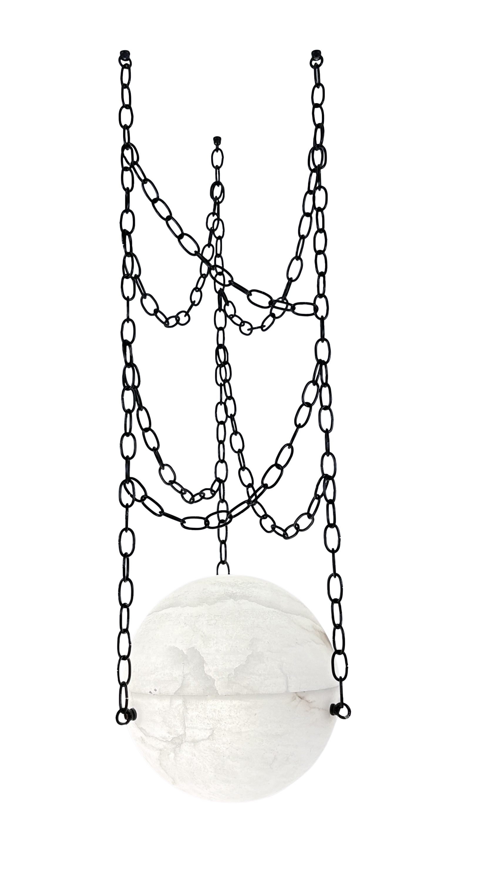 Orgeval chandelier in genuine alabaster with hand-assembled metal chain suspension by Maison Paname