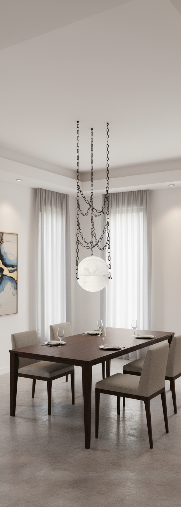Orgeval chandelier in genuine alabaster with hand-assembled metal chain suspension by Maison Paname