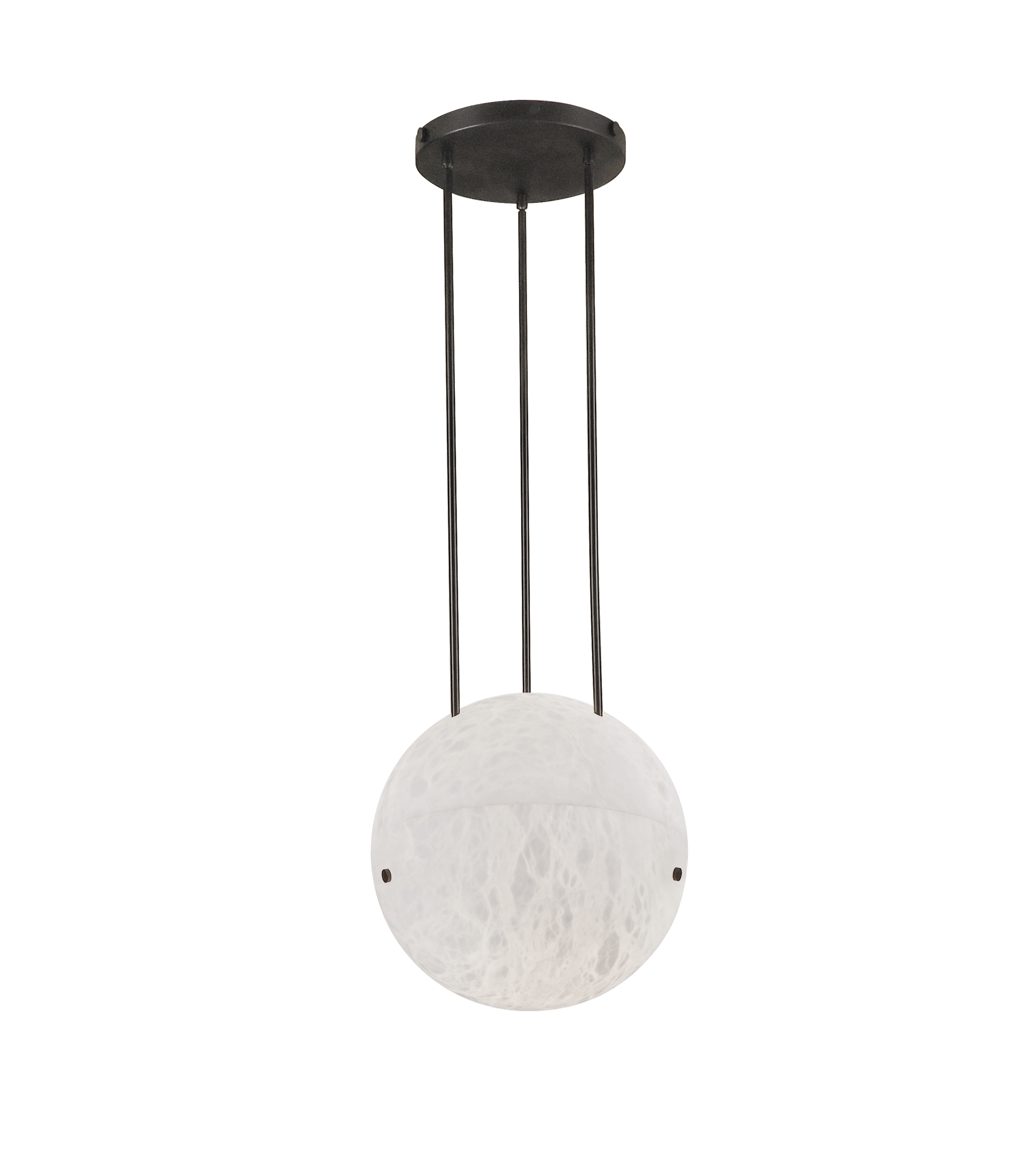 Lalune 300 chandelier in genuine alabaster with solid brass hardware. A minimalist luxury pendant featuring a 12-inch alabaster globe and adjustable drop, designed for high-end residential and hospitality interiors.