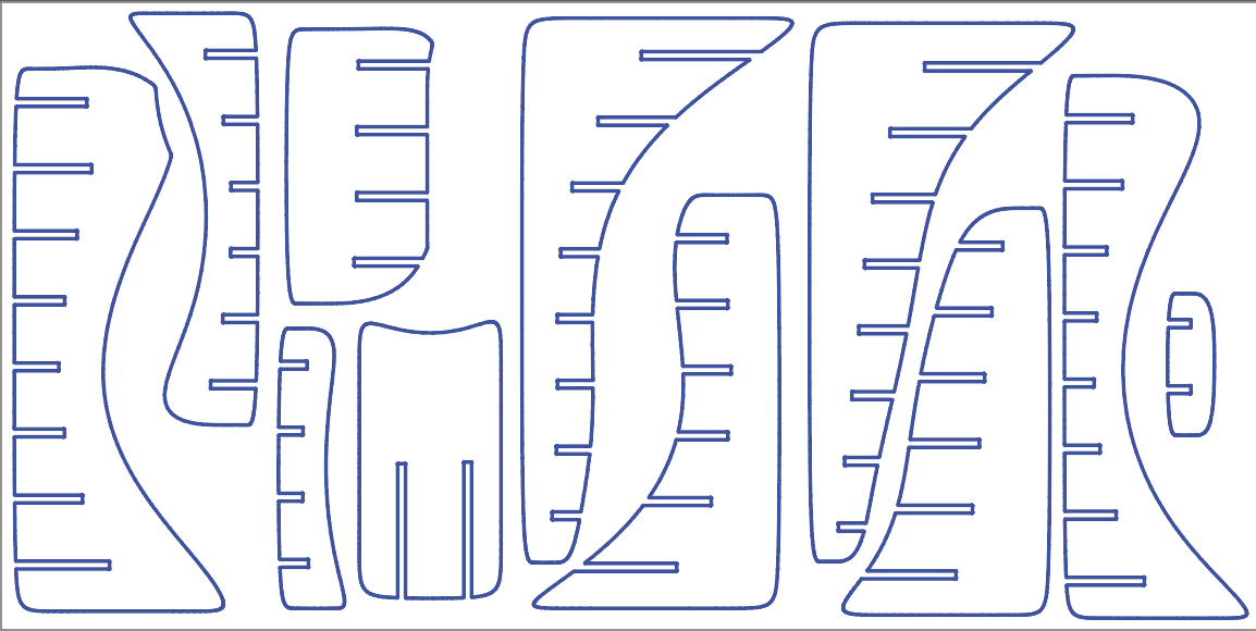 Outline drawing of various shoe lasts used for shoe manufacturing.