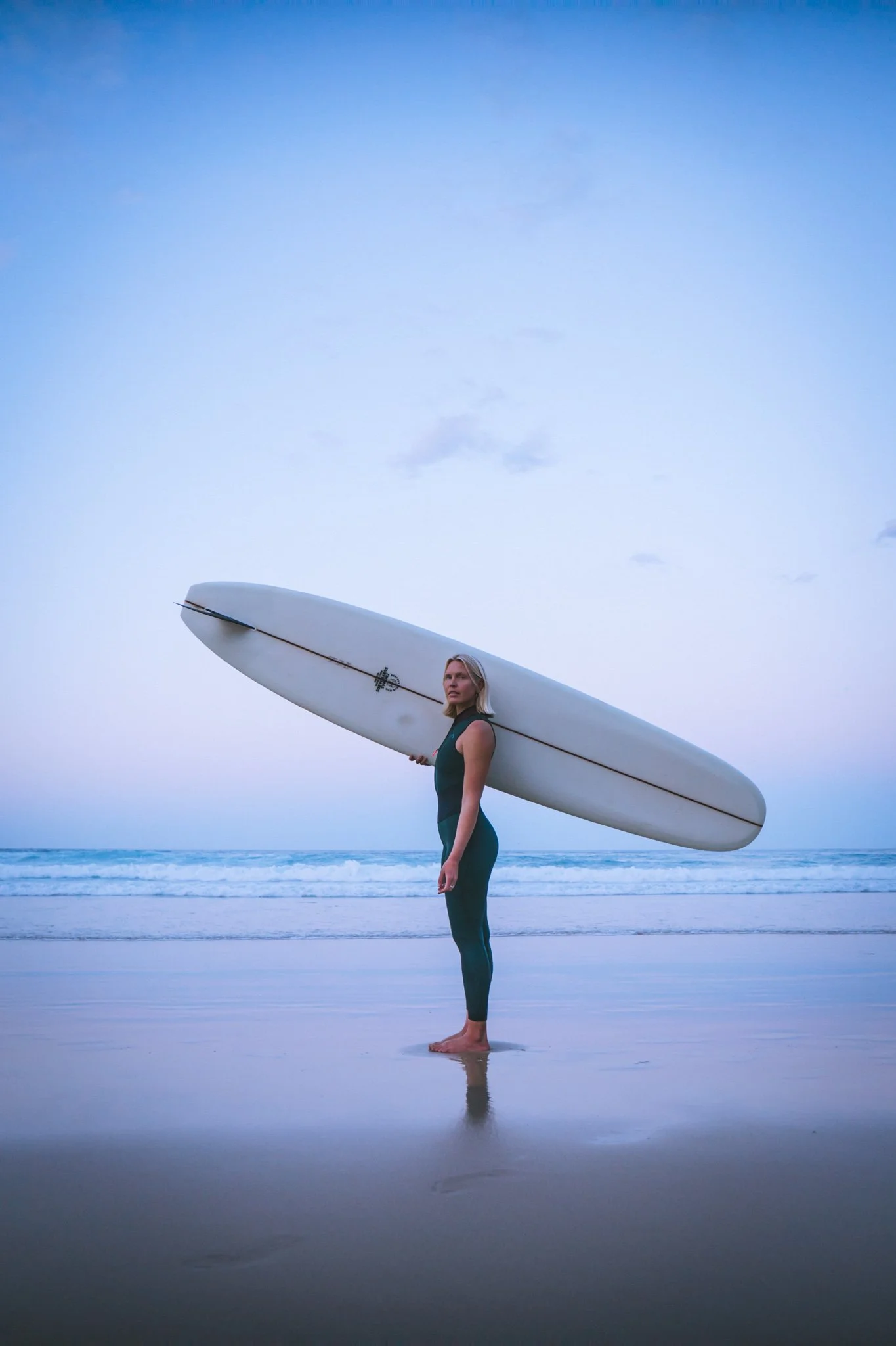 Sonja Katariina Vahasaari modeling Kintana wetsuit in Byron Bay campaign photoshoot.