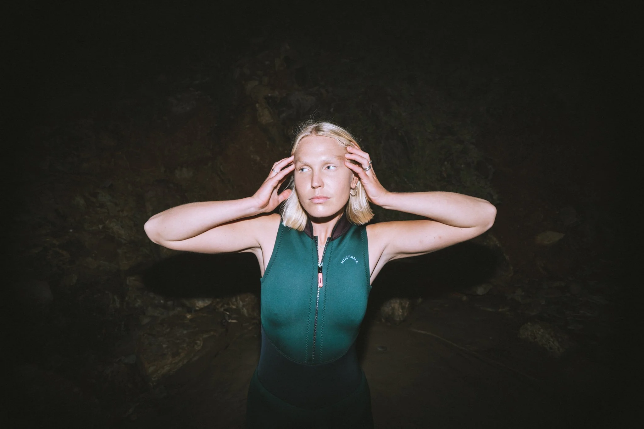 Sonja Katariina Vahasaari modeling Kintana wetsuit in Byron Bay campaign photoshoot.
