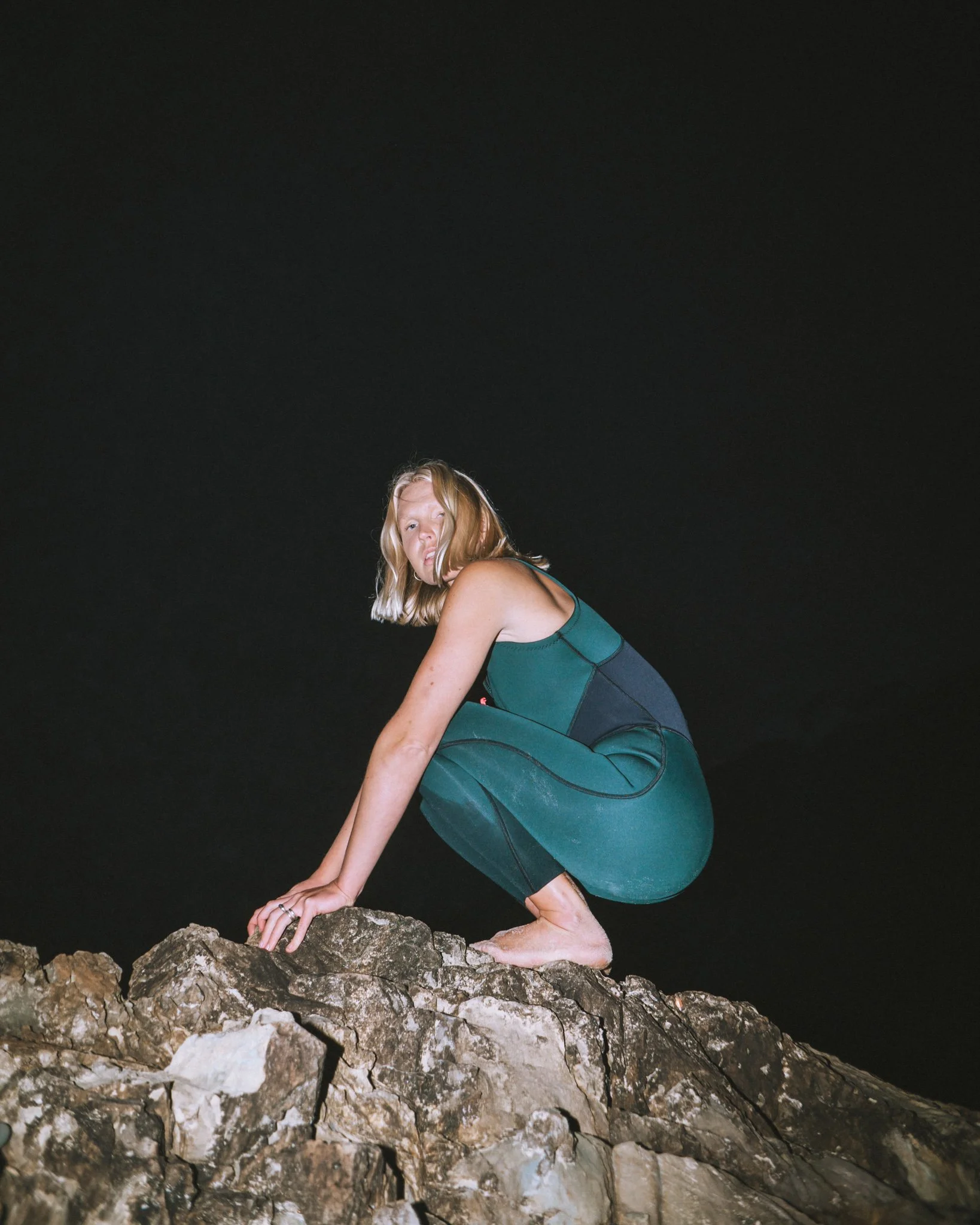 Sonja Katariina Vahasaari modeling Kintana wetsuit in Byron Bay campaign photoshoot.
