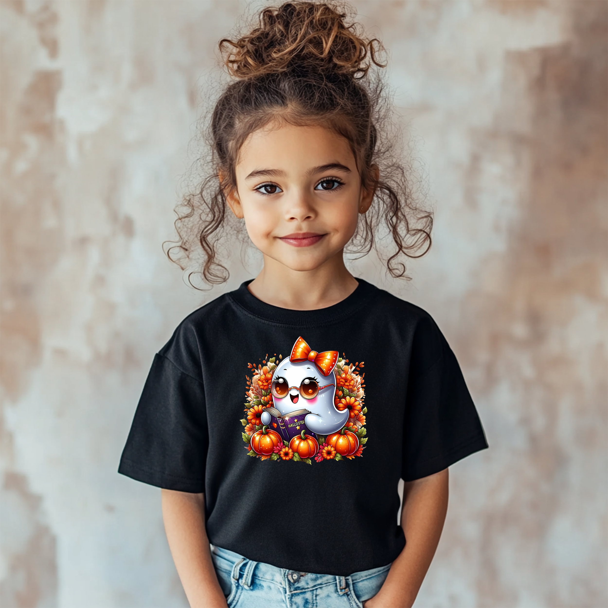 Adorable Ghost and Pumpkins Kids' Halloween T-Shirt