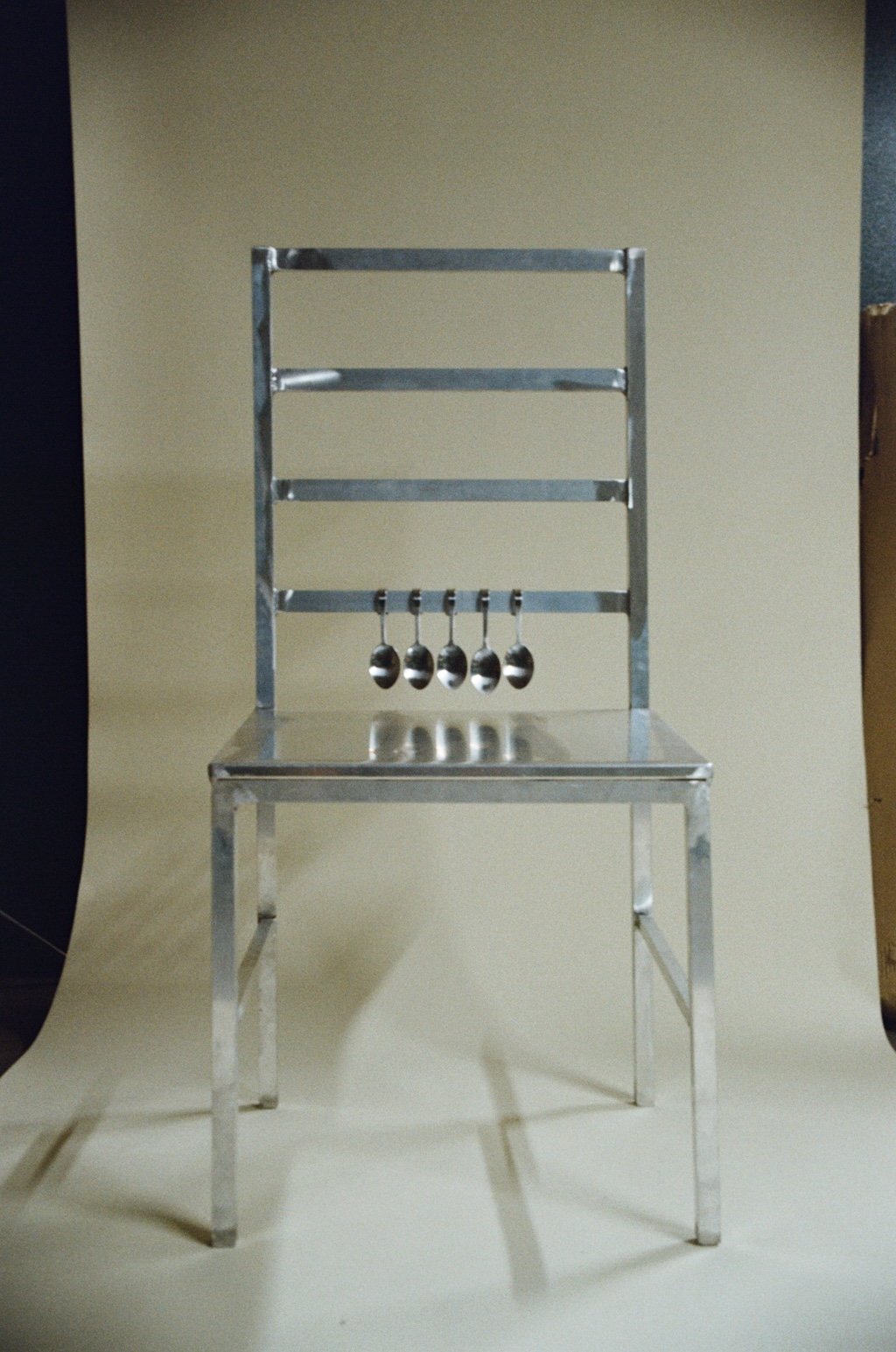 A metal chair made for a contemporary theatre production of Shakespeare's The Tempest.