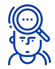 En blå ikonsymbol av en person med luper, som ser gjennom en forstørrelsesglass.