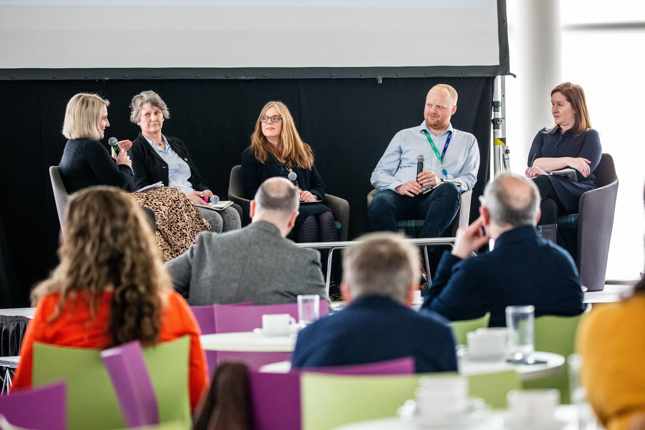 Pictured: Lindsay Dunbar, Rachel Shanks, Veronica Strachan, Jamie Hutcheon, and Julie Wood at Exchange Aberdeen, 2025. Photo by Martin Parker.
