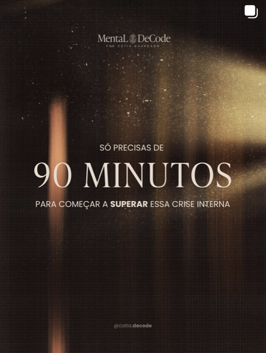 Texto em fundo escuro com destaque para a frase 'Só precisa de 90 minutos para começar a superar essa crise interna'.