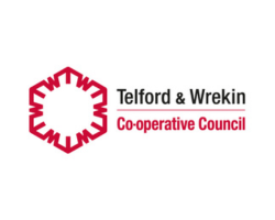 Telford & Wrekin Co-operative Council logo with a red circular emblem and text.