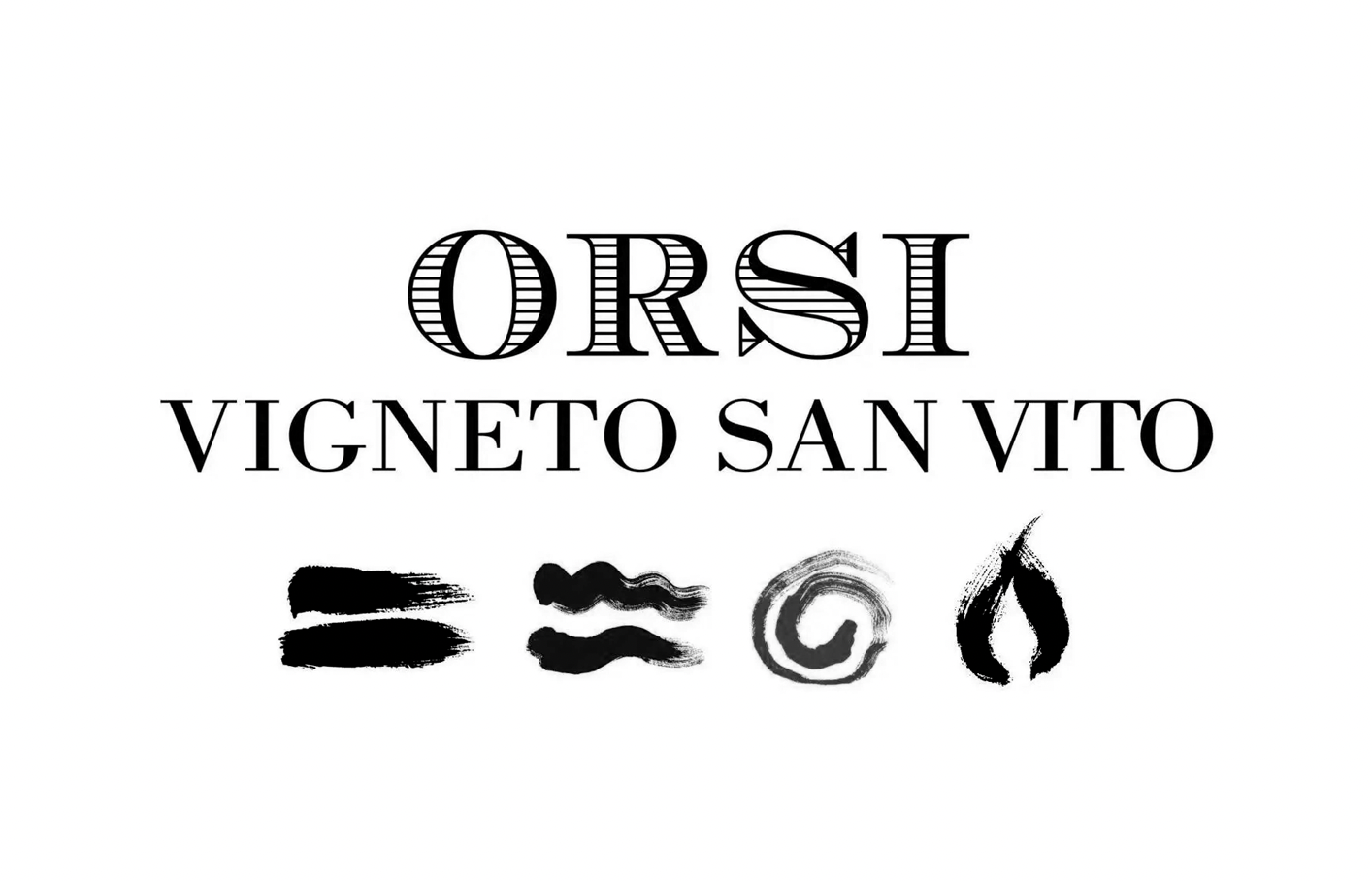 The image features the text 'ORSI VIGNETO SAN VITO' with decorative brushstroke symbols below it on a white background.