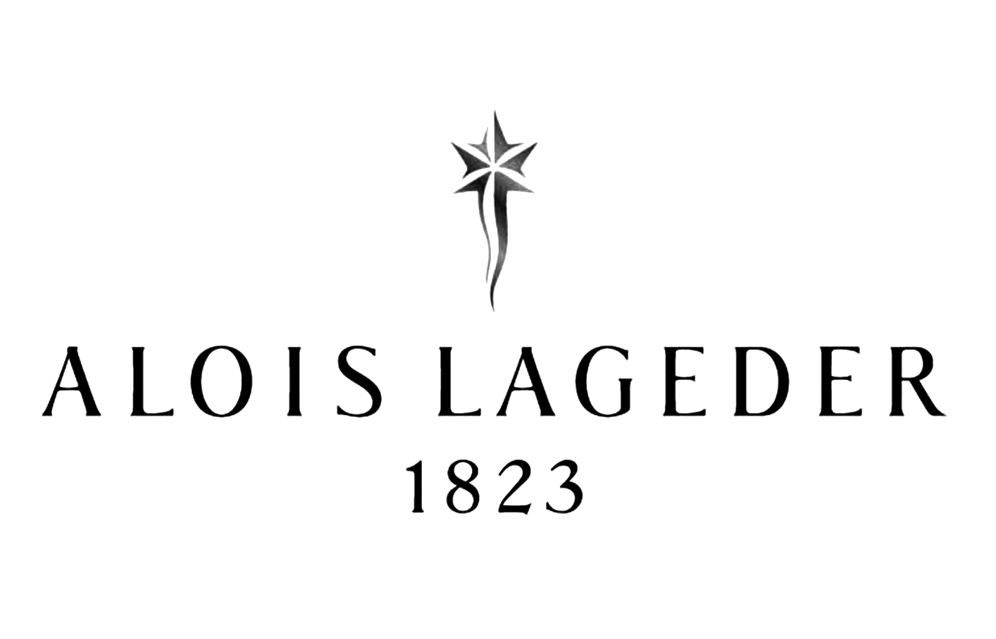 Logo with a stylized star and a curved line above the text "Alois Lagerer 1823."