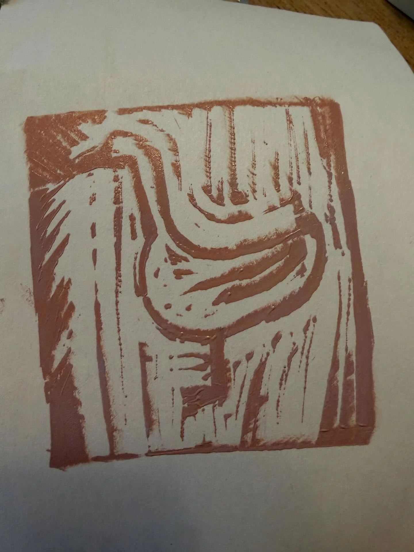 Showed my left-home-adult son how to cut lino today. I love his goose image &amp; after he left me to go home up north after visiting me for my birthday, I have been experimenting with using it for a textile print. I think pockets with a goose on mig