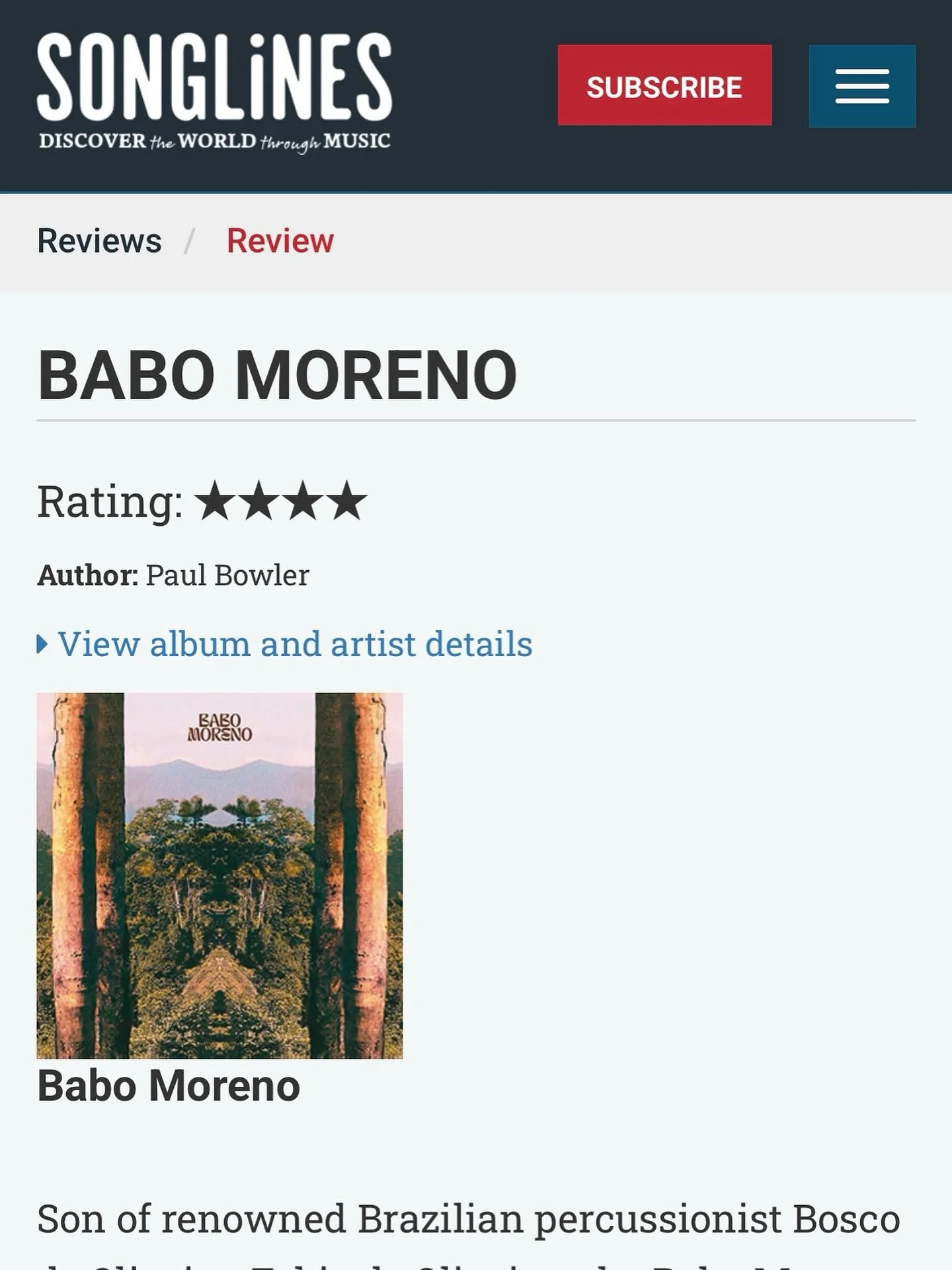 Big love and gratitude to Paul Bowler and the team at Songlines Magazine for the thoughtful words and the 4★ review of Babo Moreno in the latest issue 🙏🏾
It means a lot to see the record received with such care and insight, especially from a publi