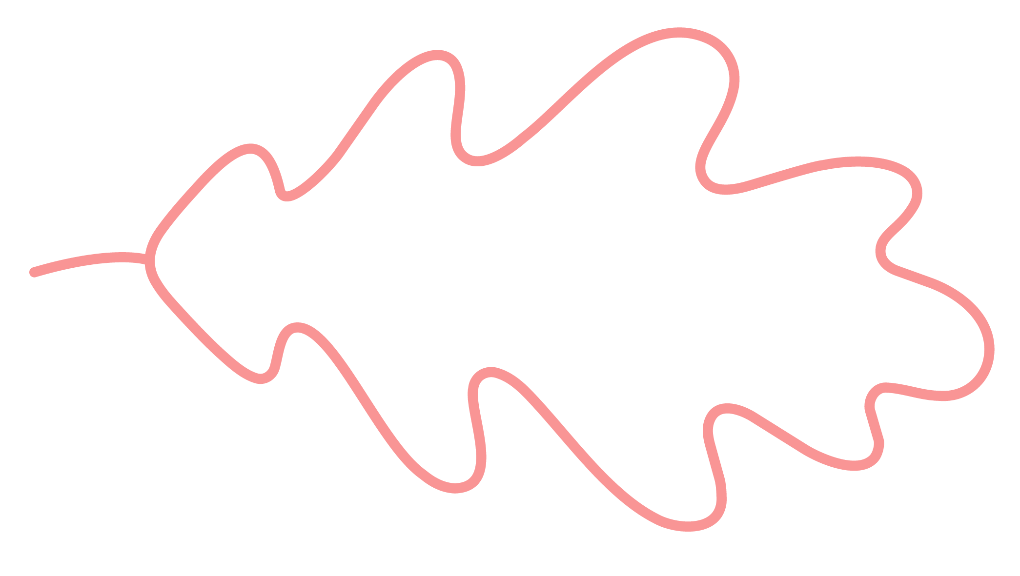 A coral outline of an oak leaf against a black background.