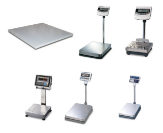 Six digital weighing platform scales in a grid, three with displays and three without.