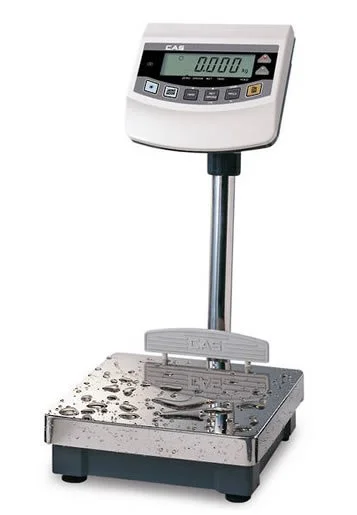 Digital force gauge attached to a metal base with metal and water droplets on it.