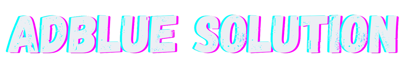 Text that reads "AdBlue Solution" in large colorful stylized letters with a glitch effect.