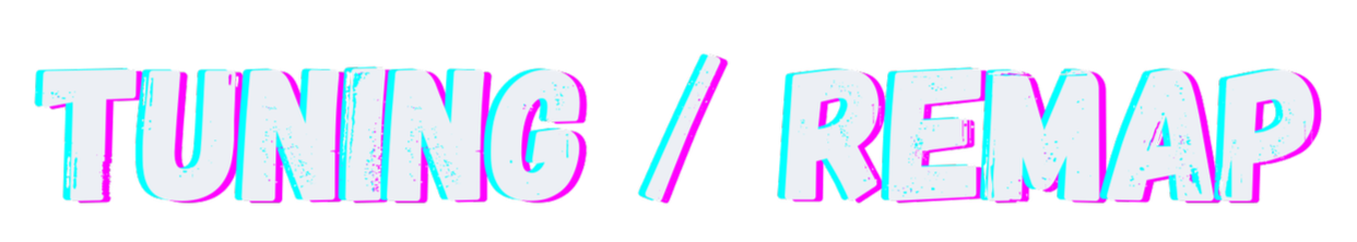Text saying 'TUNING / REMAP' in bold, stylized font with a vibrant, glitchy, digital aesthetic.