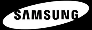 Samsung logo with black text inside a white oval.