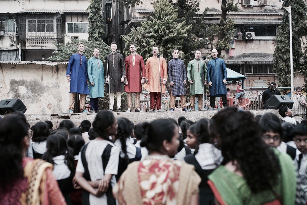 Only Men Aloud performing on location in Mumbai, January 2017, as part of the Songbound collaboration.
