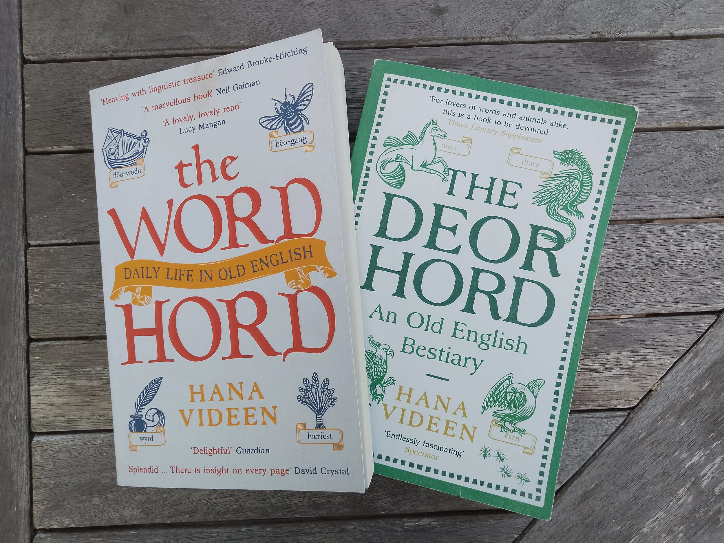 Photo of two books by Hana Videen, The Wordhord and The Deorhord