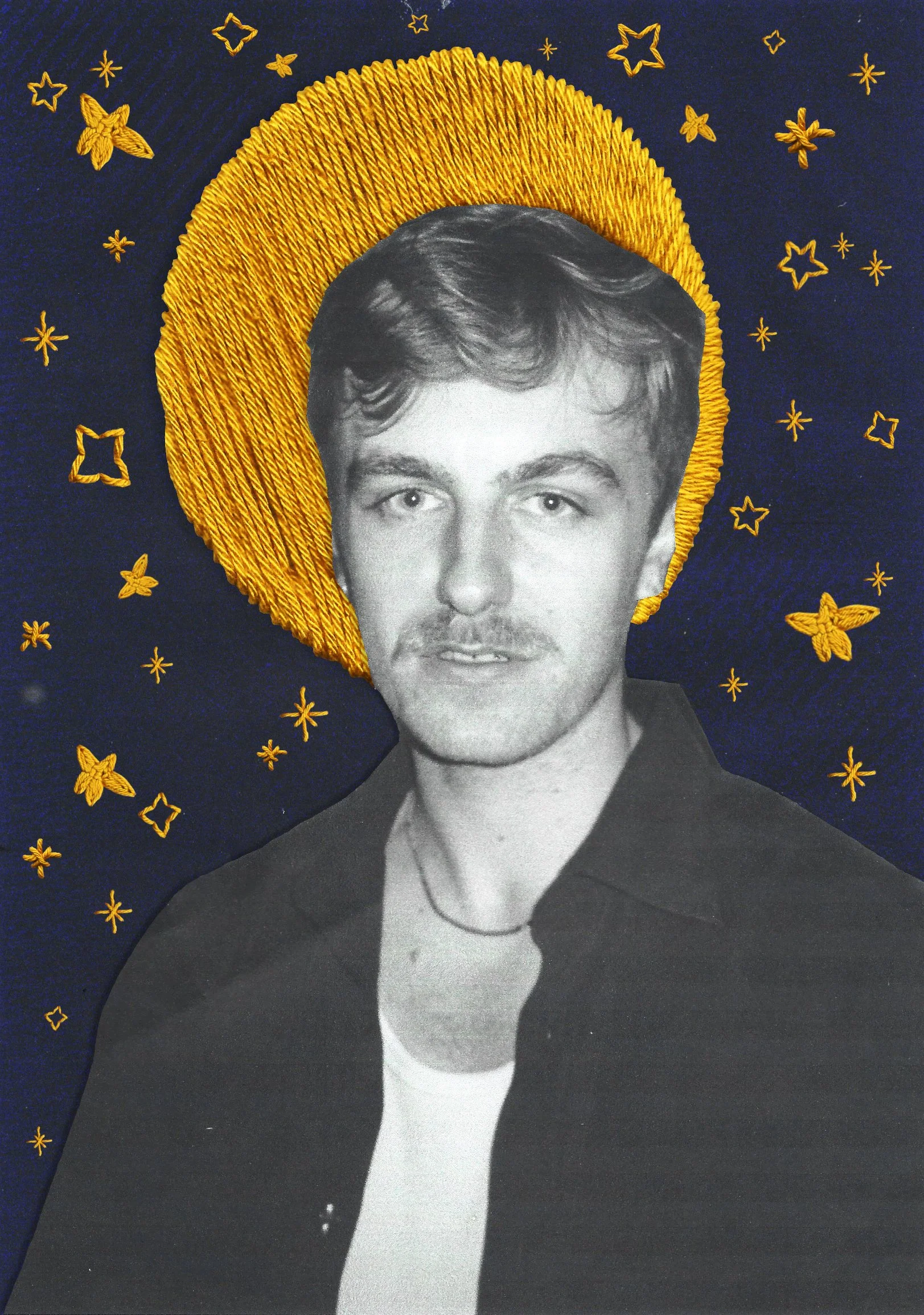 film photo scanned with hand embroidered moon and stars edited in gimp