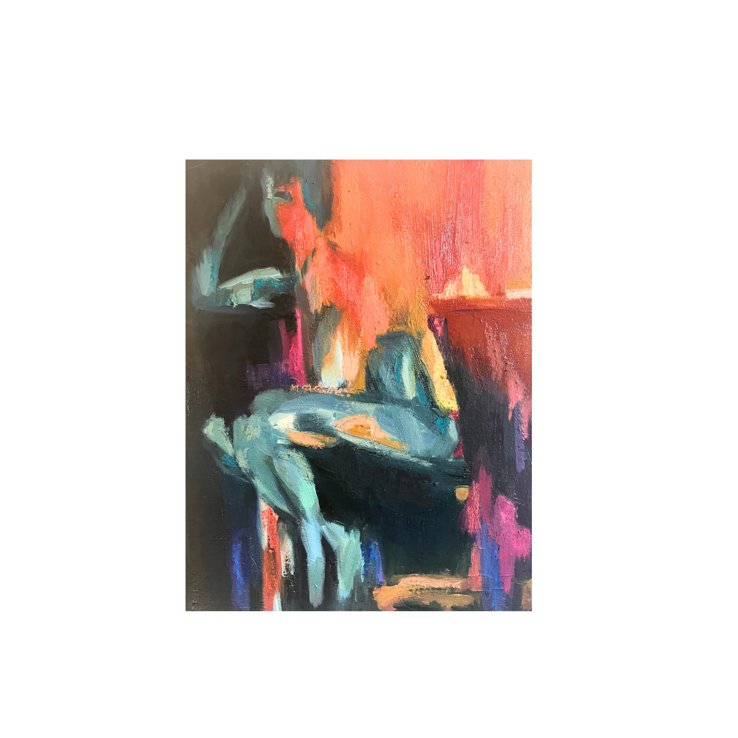 Pensant, 24 x 30 cm, huile et pastel sur toile