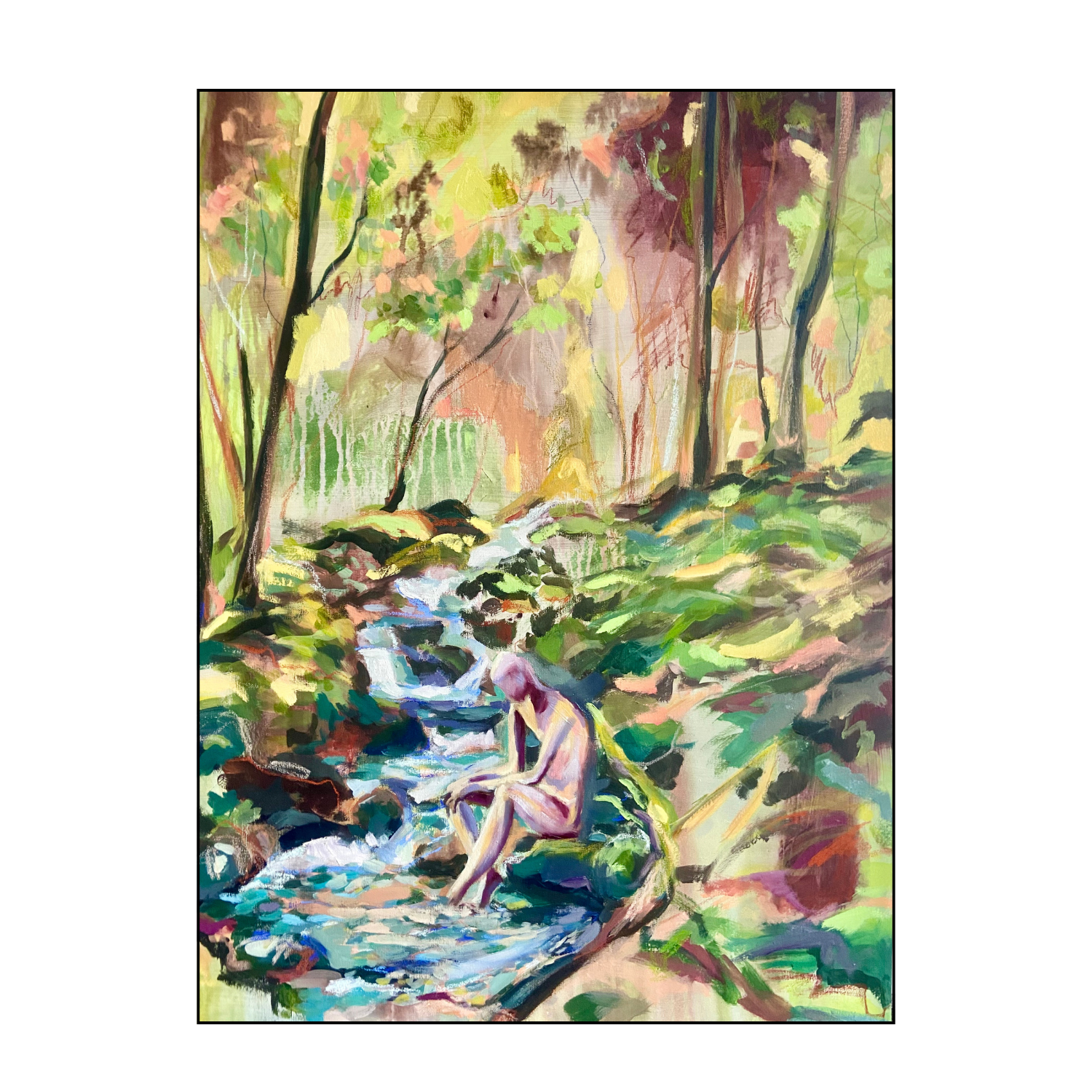 By the river, 2026 , Acrylics, Inks, Pastels - 60 x 80 cms