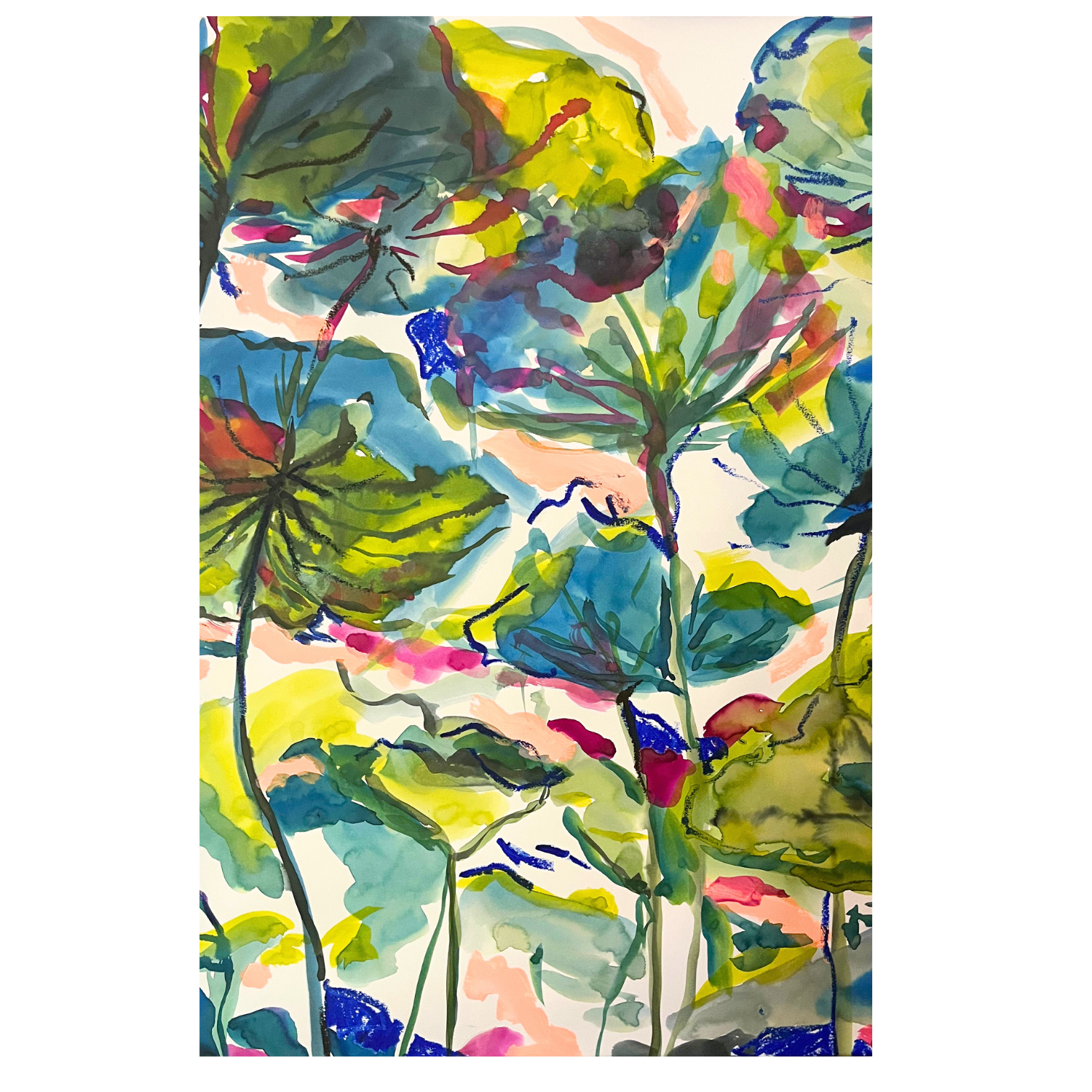 Lotus, encre aquarelle sur papier, 59 x 39 cm