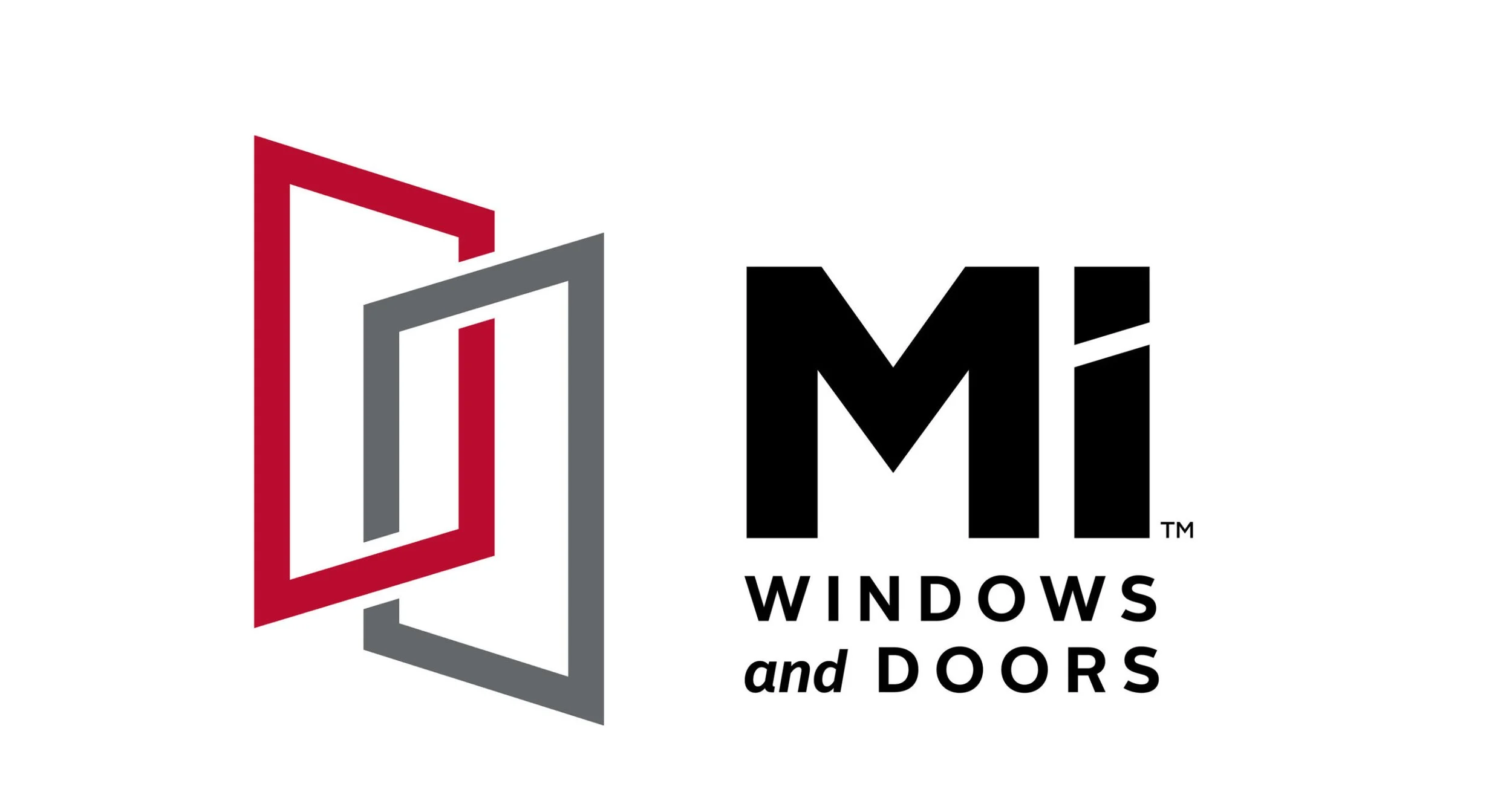 Logo combining a stylized red and gray door with the text 'MI Windows and Doors'
