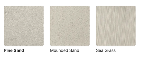 Three samples of textured surfaces: Fine Sand, Mounded Sand, and Sea Grass.