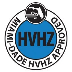 HVHZ badge with a safety logo featuring a factory and wind turbine, and text 'VIBRATIONAL APPROVED HVHZ' around a blue circle.