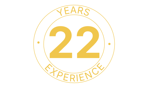 Gold circular badge with the text '22 Years Experience'.